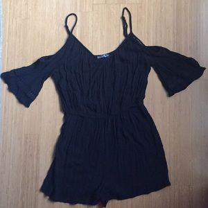 Black Boho Cold Shoulder Romper